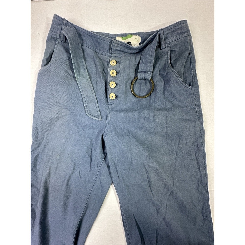 Anthropologie Blue Pants Women's 12P High Rise Button Fly Belted - Picture 3 of 5